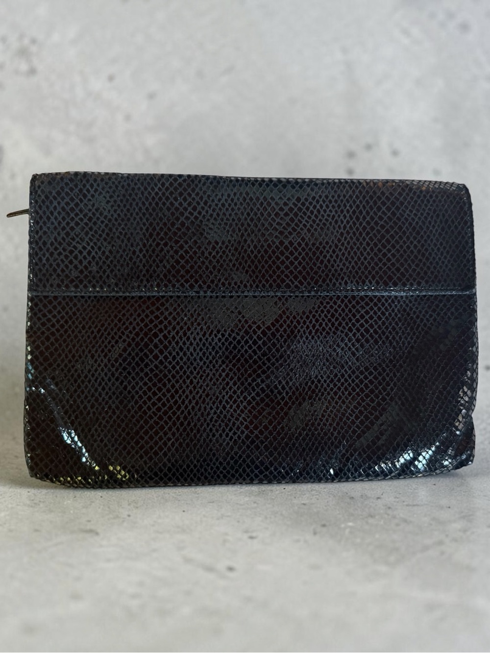 Vintage Pinky Genuine Leather Snakeskin Design Black Interior Zip Clutch